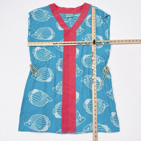 Sail To Sable Dress XL Blue Pink Silk Shift Fish Coastal Vacation Beach Preppy - Picture 7 of 9